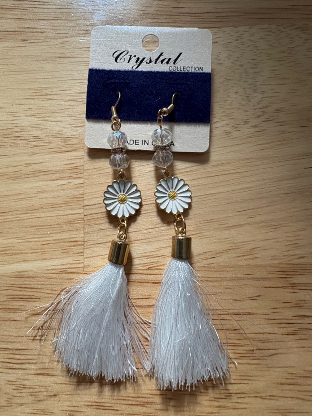 White Daisy Tassel Drop Earrings